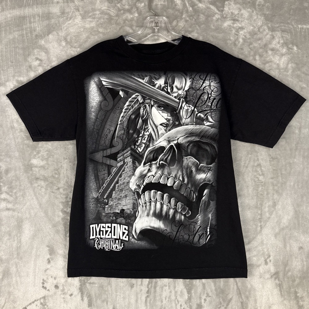 DYSZONETM‎ Original Black Aztec Skull Graphic T Shirt Medium